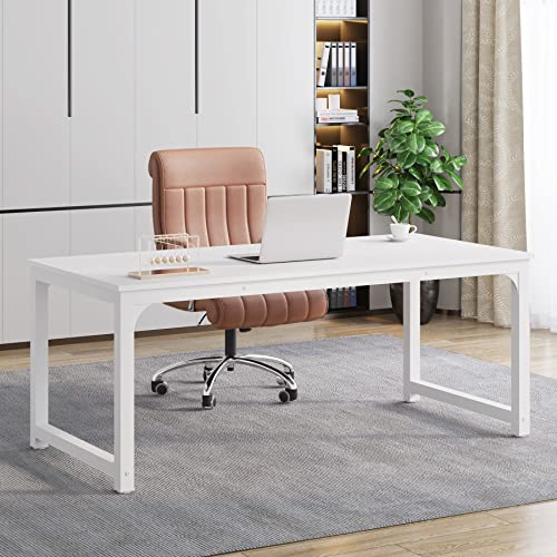 Tribesigns Modern Computer Desk, 63 x 31.5 inch Large Executive Office Desk Computer Table Study Writing Desk Workstation for Home Office, Spliced Desktop, White - color: White, size: 63*31.5 inch