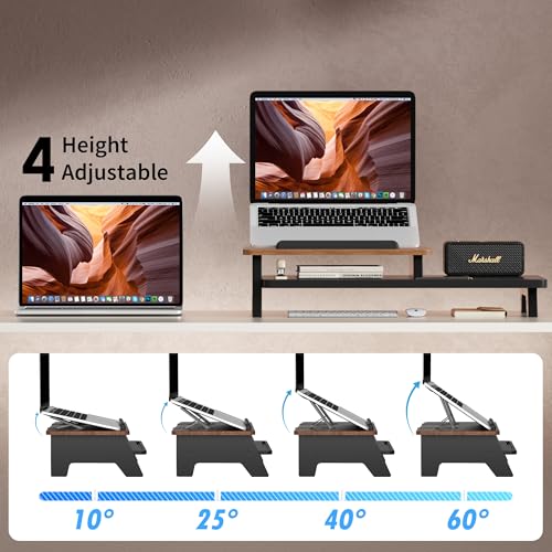 AFOOYO Adjustable Laptop Stand 2-Tier Riser Holder,Ventilated Cooling Ergonomic Computer Desk Organizer Accessories for 10-15.6" Notebook,Desktop Storage Compatible with MacBook,Dell,HP,Lenovo - size: Long