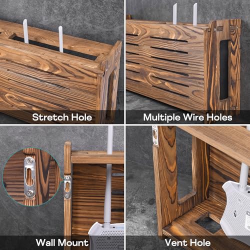Router Shelf Wall Mount WiFi Router Storage Box Modem Cable Router Cover Organized Power Strip Cable Management Hider Rack by Wood Need Assembly 26 * 9.8 * 5.4 in(L* H * D) SSE