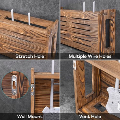 Router Shelf Wall Mount WiFi Router Storage Box Modem Cable Router Cover Organized Power Strip Cable Management Hider Rack by Wood Need Assembly 26 * 9.8 * 5.4 in(L* H * D) SSE