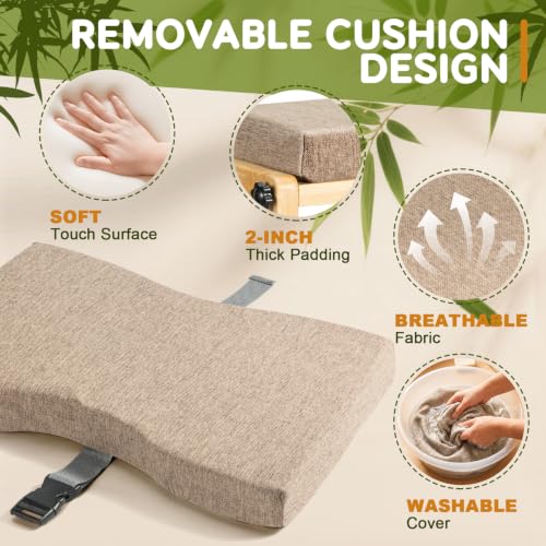 Two-Tier Bamboo Desk Footrest, Adjustable Ergonomic Leg Rest with Cushion | Adjustable 4 Heights Leg Rest with Removable Cushion, Wide Ergonomic Platform Ideal for Office, Gaming, and Study
