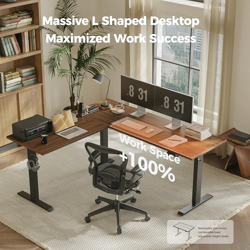 Agilestic L Shaped Standing Desk Adjustable Height, 63 Inch, Dark Walnut - color: Dark Walnut, size: 63 x 55 Inch