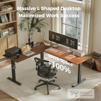Agilestic L Shaped Standing Desk Adjustable Height, 63 Inch, Dark Walnut - color: Dark Walnut, size: 63 x 55 Inch