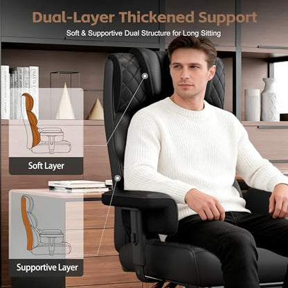 Vonesse Office Chair, Desk Chair with Soft Adjustable Armrests, Ergonomic High Back Gaming Chair with Lumbar Support, Executive Computer Chairs with Footrest (PU Leather, Black) - color: Black