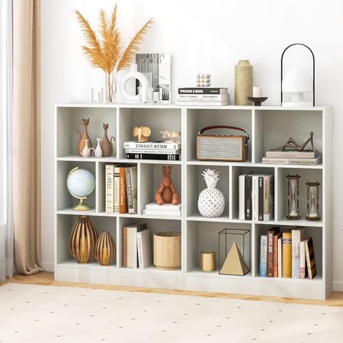 Tangkula 7-Cube Bookshelf, 41” Floor Bookcase with 2 Anti-Tipping Kits, Freestanding Storage Organizer, 4-Tier Display Shelf for Home, Office & Dorms (White, 7-Cube) - color: White, size: 7-Cube