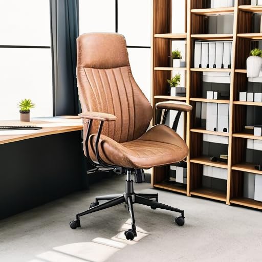 ovios Ergonomic Office Chair, High-Back Faux Suede Computer Executive Chair - color: Brown, size: High Back, Regular Cushion