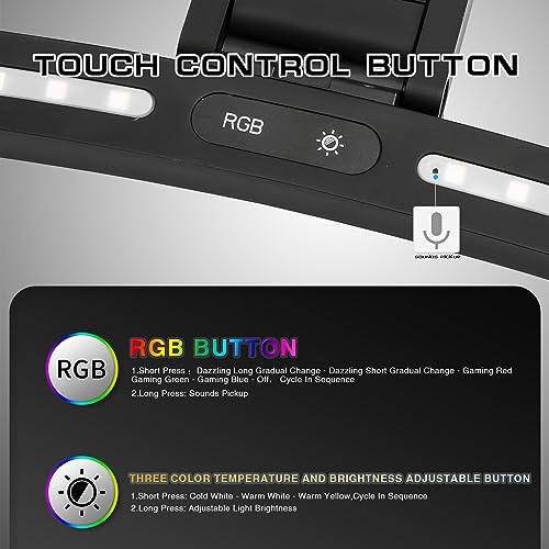 Curved Monitor Light Bar with RGB Backlight, 3 Color Temperature and Stepless Dimming, Music Sync LED Screen Strip with Touch Control Buttons for Computer Screens