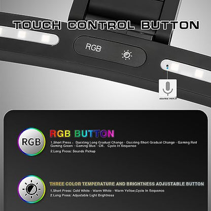 Curved Monitor Light Bar with RGB Backlight, 3 Color Temperature and Stepless Dimming, Music Sync LED Screen Strip with Touch Control Buttons for Computer Screens