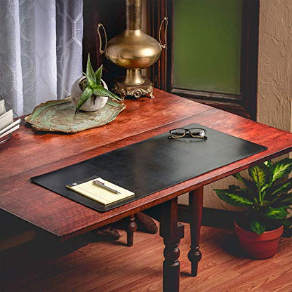 DACASSO Bonded Leather No Core Rollable Desk Mat/Pad - Luxury Leather Desk Blotter for Writing - Executive Desk Surface Protector - (Black, 32” x 15”)