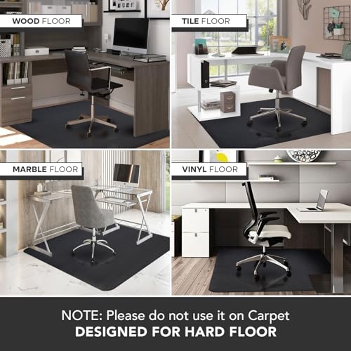 Office Chair Mat for Hardwood Floor: 63" x 51" Extra Large Desk Chair Mat | Black Anti-Slip Rubber Floor Mat for Gaming Rolling Chair, Heavy Duty Sturdy Floor Protector Mat Under L Computer Desk - size: 63" x 51"