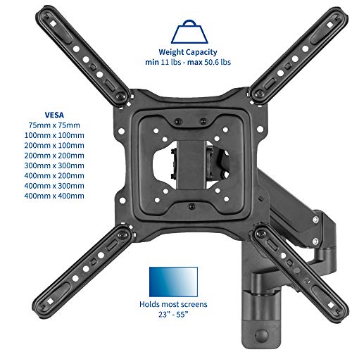 VIVO Black Single TV Wall Mount for 23 to 55 inch Screens, MOUNT-G400B | Premium Aluminum Wall Mount TV Bracket, Adjustable Arm, Maximum VESA 400x400, Holds 50.6 lbs - size: 23" to 55"