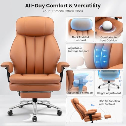 Executive Office Chair with Lumbar Support, Comfortable Computer Desk Chair - color: Brown