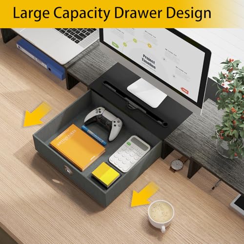 WESTREE Triple Dual Monitor Stand Riser with Drawer,Extra Large Adjustable for 2~3 Monitors,Solt for Phone & Tablet, Desktop Organizer Stand for Computer,Laptop,Printer,TV - size: Large-grey