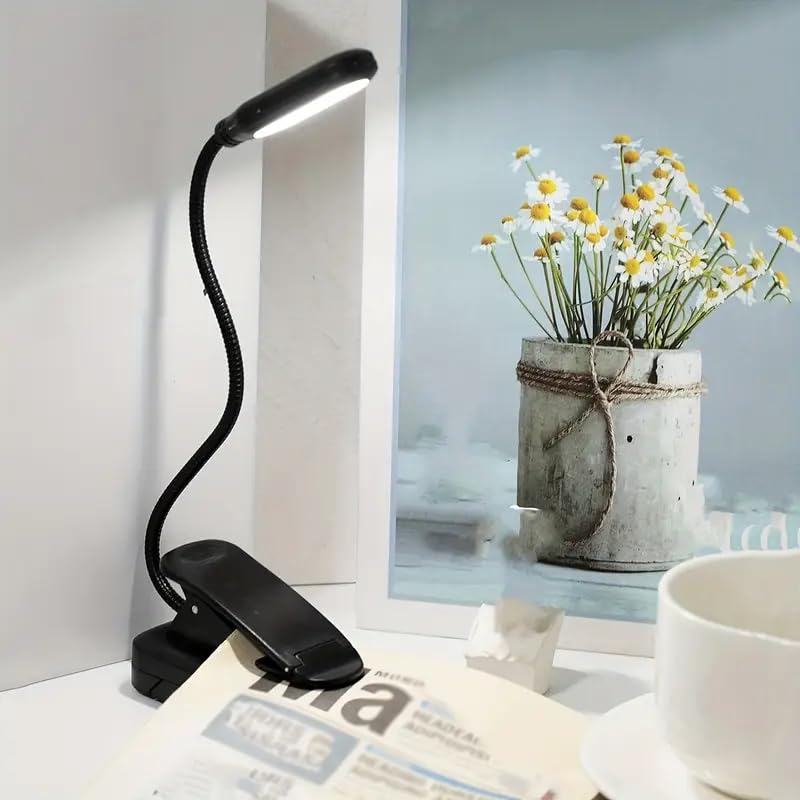 Clip-On Book Light, Battery Powered Flexible Reading Lamp, Portable Desktop Night Light for Room Decor, Push Button Control Uplight Lighting
