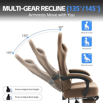 Desk Computer Gaming Chair - Ergonomic Game Office Chair with Extended Footrest and Massage Lumbar Support, Home Gamer Video Game Chairs with Spring Cushion for Adults (Pro Brown Leather) - color: Pro Brown Leather