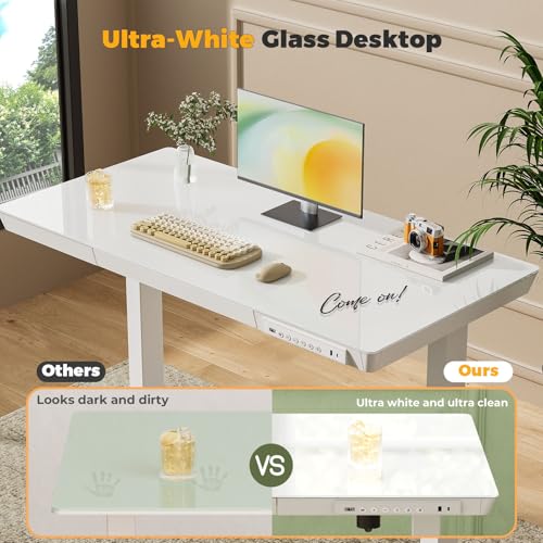 40" Glass Standing Desk with Drawer, Electric Stand up Desk - color: White Glass-top, size: 40"