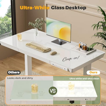 40" Glass Standing Desk with Drawer, Electric Stand up Desk - color: White Glass-top, size: 40"