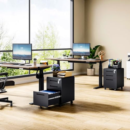MIIIKO Mobile Filing Cabinet 3 Drawer, Rolling Small File Cabinet with Keys Under Desk, Modern Black Filing Cabinets for Home Office with Anti-tilt Wheels, A4/Letter/Legal Hanging File Drawers - color: Black, size: 3Drawer-23"H