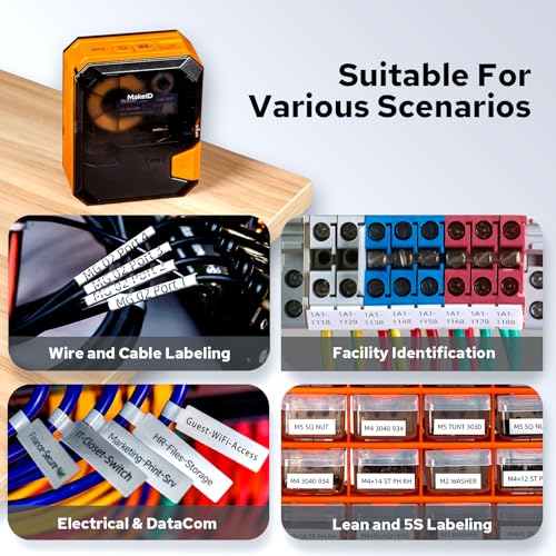 Makeid P31 Industrial Label Maker, Portable Bluetooth Printer with 0.75" x 19.68ft L Label, Wire and Cable Labeling Machine for Job Sites