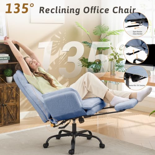 Wider Seat Office Chair with Flip Armrests for Criss Cross Legged&Cats, Big and Tall Executive Ergonomic Reclining Chair with Footrest&Lumbar Pillow, Teddy Fleece Desk Chair,Blue Vanity Chair - color: Blue