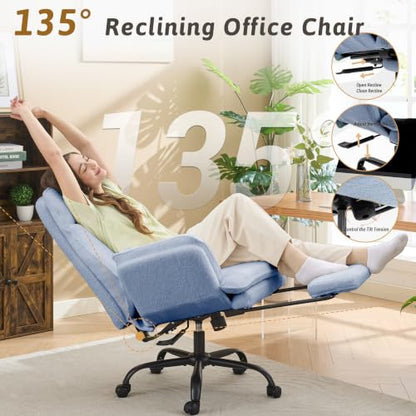 Wider Seat Office Chair with Flip Armrests for Criss Cross Legged&Cats, Big and Tall Executive Ergonomic Reclining Chair with Footrest&Lumbar Pillow, Teddy Fleece Desk Chair,Blue Vanity Chair - color: Blue