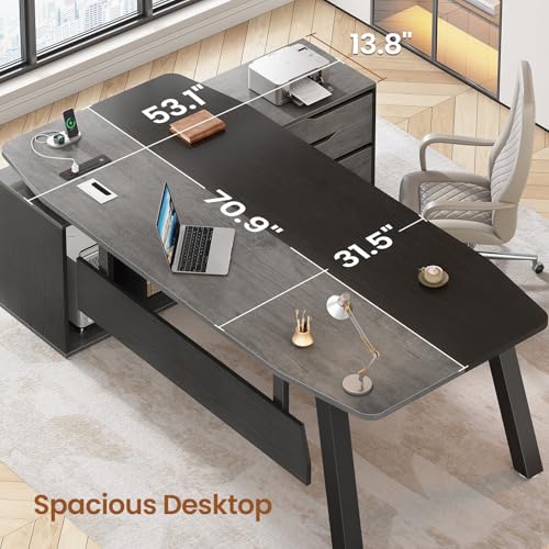 SEDETA 71" L Shaped Executive Desk with File Cabinet & Power Outlet - color: Grey