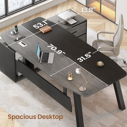SEDETA 71" L Shaped Executive Desk with File Cabinet & Power Outlet - color: Grey