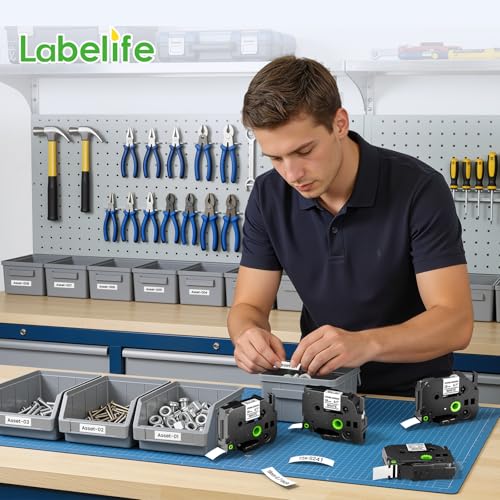 TZe-S241 TZe TZ Extra Strength Tape 18mm 0.7 Label Maker Tape White TZeS241 | Compatible with Brother P Touch Label Tape 3/4'' Strong Adhesive for Brother PT-D400 D410 D600 D610BT PT-P710BT P700 P750W - color: Black on White, size: 18mm 0.7 inch