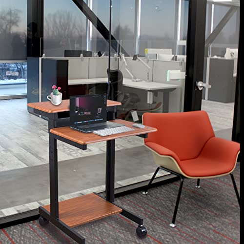 Stand Up Desk Store Rolling Adjustable Height Two Tier Standing Desk Computer Workstation (Black Frame/Teak Top, 24" Wide) - color: Black Frame/Teak Top, size: 24 Inches