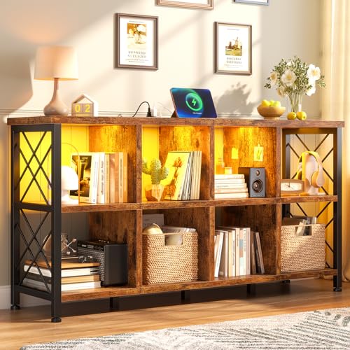 DurayLoly 8 Cube Storage Organizer, Cube Shelf with LED, Rustic Brown - color: Rustic Brown, size: 8 cube