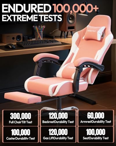 Dowinx Ergonomic Pink Gaming Chair with Footrest & Massage Lumbar, 2D-Linkage Armrests for Cute Aesthetic Esports Chair for Girls, Office, Home and Long Gaming Sessions, Pink - color: Pink