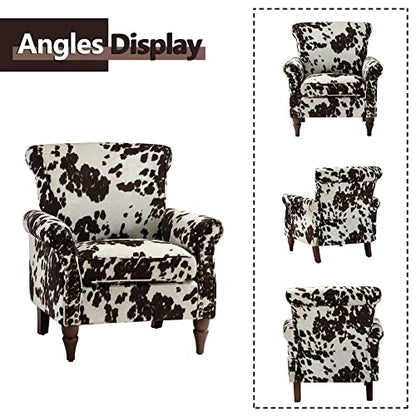 HULALA HOME Traditional Patterned Accent Chair with Solid Wood Legs, Cowhide - color: Cowhide