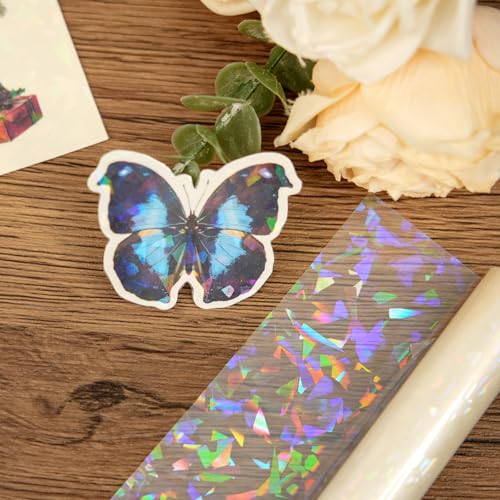 BOPP Holographic Precoated Film 8.66 x 196.85 inch–Clear Waterproof & Scratch-Proof Thermal Laminating Film Roll Compatible with Laminators for DIY Paper Crafts,Photo Protection,Stickers,Card Making - color: Clear Glass Shattered