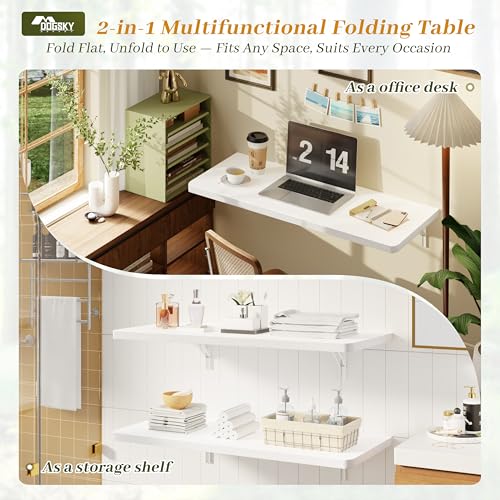 Dogsky Floating Wall Desk 36" x 14" - 200 lbs Heavy Duty Solid Pine - color: White, size: 36" x 14"