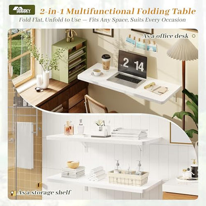 Dogsky Floating Wall Desk 36" x 14" - 200 lbs Heavy Duty Solid Pine - color: White, size: 36" x 14"