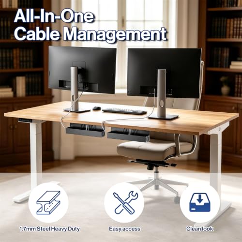 POCHAR Under Desk Cable Management Tray, 16.5" Extended Wire Organizer | Slim 3" Profile Steel Power Strip Holder, Screw-Mount Cord Hider for Wide Standing Desk Home Office - size: 16.5 inch