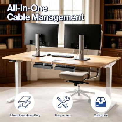 POCHAR Under Desk Cable Management Tray, 16.5" Extended Wire Organizer | Slim 3" Profile Steel Power Strip Holder, Screw-Mount Cord Hider for Wide Standing Desk Home Office - size: 16.5 inch