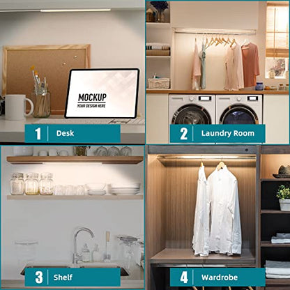 LED Under Cabinet Lighting, 2pcs x 12 Inch Dimmable, USB Plug-in Under Counter Lights with Memory Function, Natural White 4000K - color: Natural White, size: 2*12 Inch