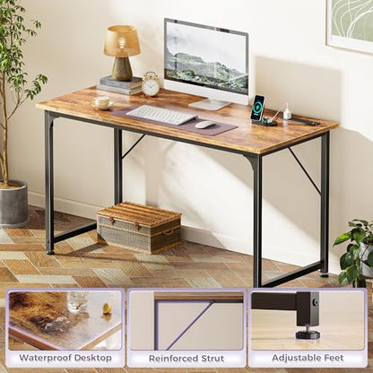 PRAISUN 47 X 20 Inch Computer Desk, Power Outlets, USB-C, Rustic Brown - color: Rustic Brown, size: 48inch