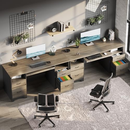 Bestier 59 Inch Office Desk with 4 Drawers, Computer Desk with Storage, Executive Desk with File Drawer, Keyboard Tray & 2 Pedestals on Both Sides for Home Office, Studio, Grey&Black - color: Grey&black