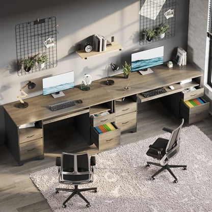 Bestier 59 Inch Office Desk with 4 Drawers, Computer Desk with Storage, Executive Desk with File Drawer, Keyboard Tray & 2 Pedestals on Both Sides for Home Office, Studio, Grey&Black - color: Grey&black