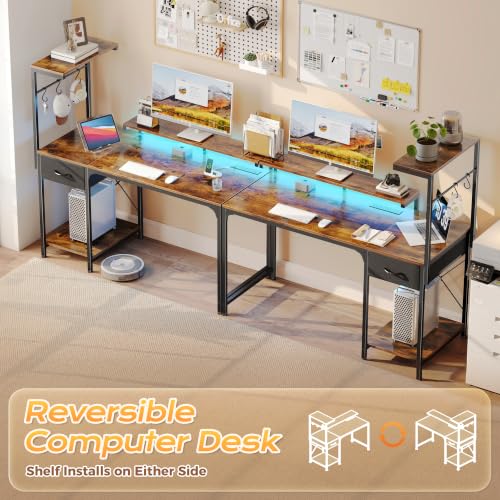 PRAISUN 47.2 Inch Gaming Desk with LED Lights & Power Outlets - color: Rustic Brown, size: 47.2 Inch