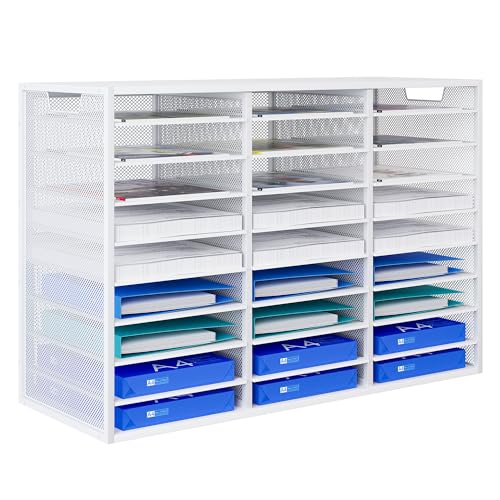 Mail Sorter Adjustable Countertop Mail Holder, Heavy Duty Literature Organizer, Student Mailbox for Classroom, Desktop Bill Paper Organizer for Office Home School, 27 Compartments, White - color: White, size: 31.5" × 12.2" × 21.4"
