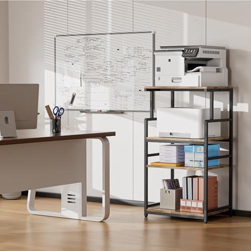 Aquzee 4-Tier Printer Stand, Large Printer Table with Wheels, Open Printers Table for Home Office, Rolling Printers Cart with Wheels, 5-Adjustable Heights, 27.5" W*19.7" D*49.3" H, Rustic Brown