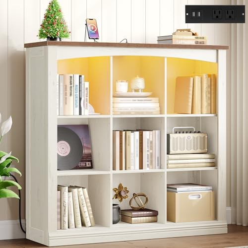 Hzuaneri 3 Tier Wood Cube Bookshelf, 9 Cube Storage Organizer - size: 11.8"D x 43.3"W x 41.3"H