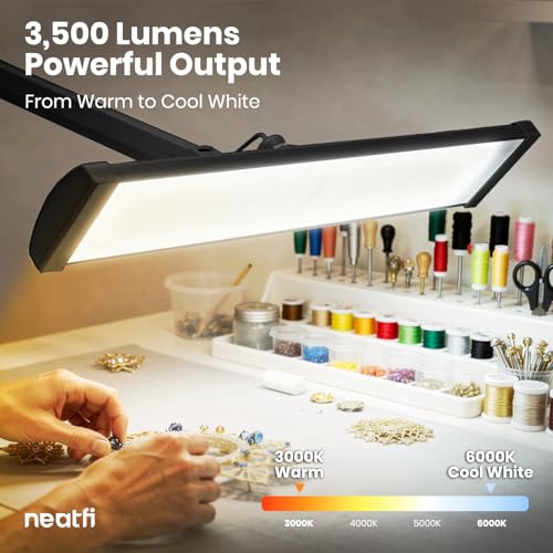 Neatfi 3,500 Lumens LED Desk Lamp, Dimmable, 26-Inch Shade, CCT (Black) - color: Black-2, size: 26-Inch Wide Shade
