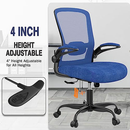 Ergonomic Office Chair w/Adjustable Lumbar, Flip Armrest, 135° Recline - color: Royal Blue
