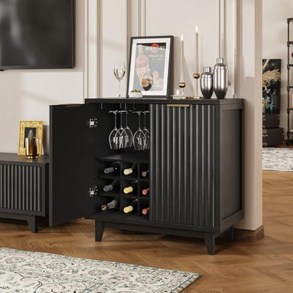 Fluted Coffee Bar Cabinet with Storage, Modern Sideboard Buffet Cabinet - color: Black, size: Coffee Bar - 15.7"D x 31.5"W x 31.5"H