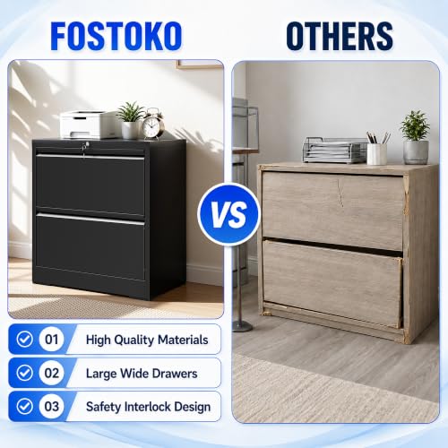 2 Drawer File Cabinet with Lock, 26.8" W Lateral Filing Cabinet - color: Black, size: 26.8"W - 2 Drawer