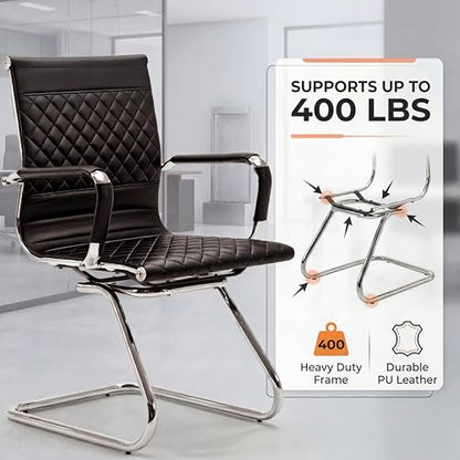 HNY Set of 2 PU Leather Office Guest Chairs, Black - color: Black